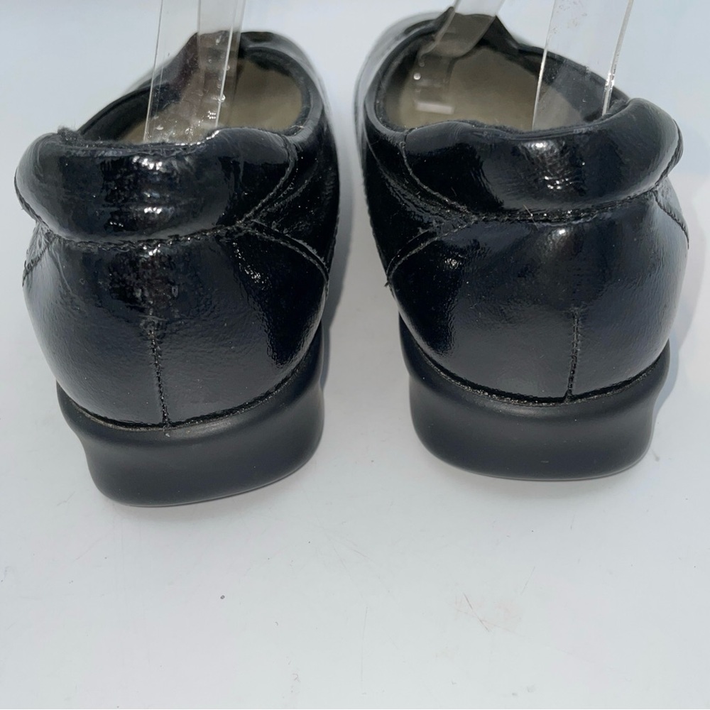 SAS Black Patent Leather Cross-Strap Wedge Comfort Flats Size 8M - Picture 12 of 12